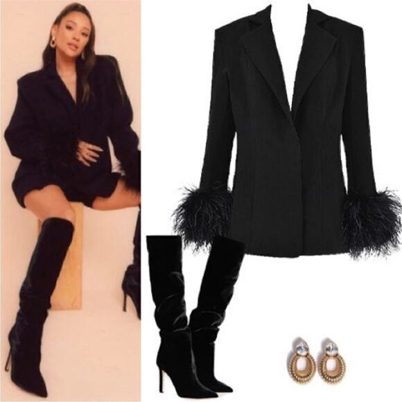 HOUSE OF CB Black Oversized Feather Blazer Dress - Picture 8 of 13